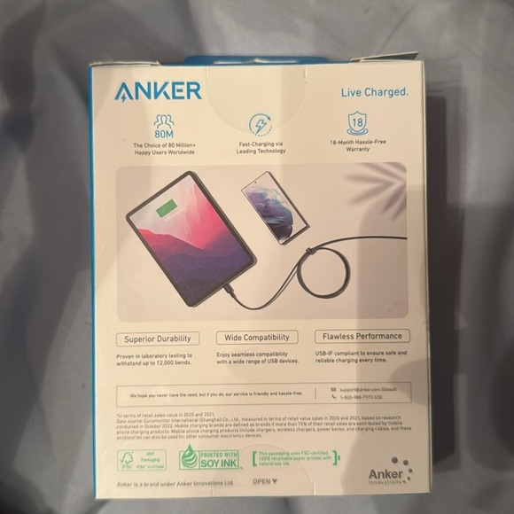 Anker Black Durable Braided Charging Cable 6 feet usb a to usb c - Picture 2 of 2